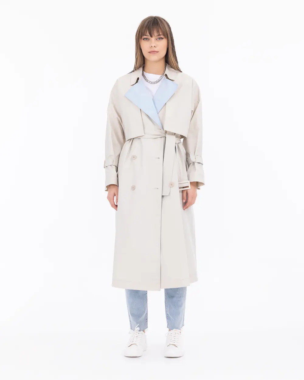Belted Cuff Detailed Midi Length Trench Coat