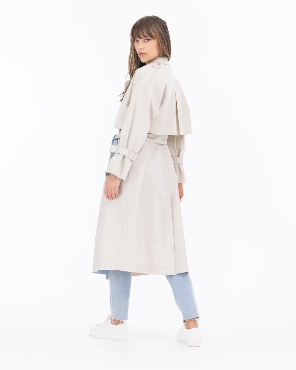 Belted Cuff Detailed Midi Length Trench Coat
