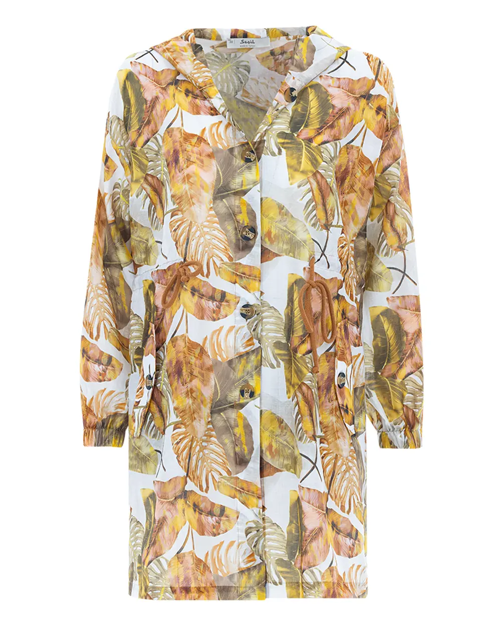 Tropical Patterned Hooded Collar Jacket