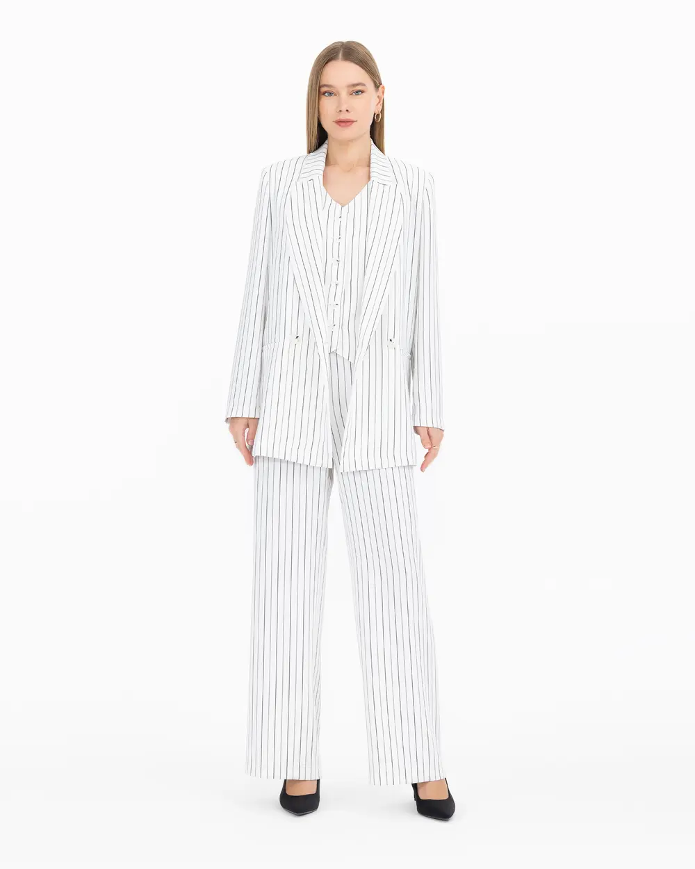Striped Double Breasted Collar Blazer Jacket