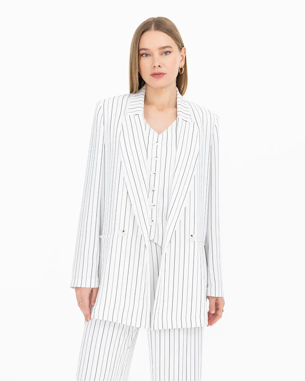 Striped Double Breasted Collar Blazer Jacket