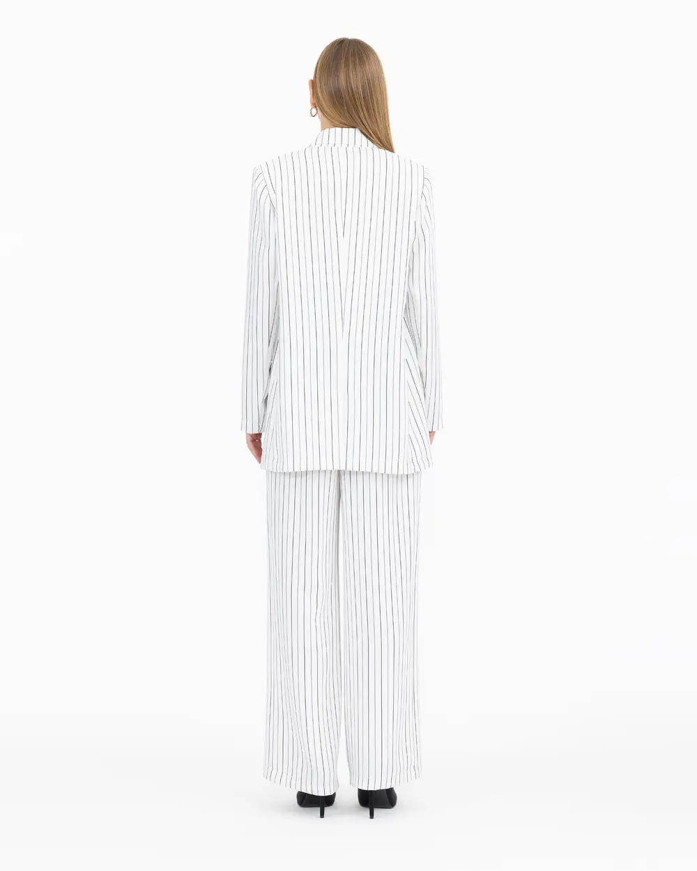 Striped Double Breasted Collar Blazer Jacket