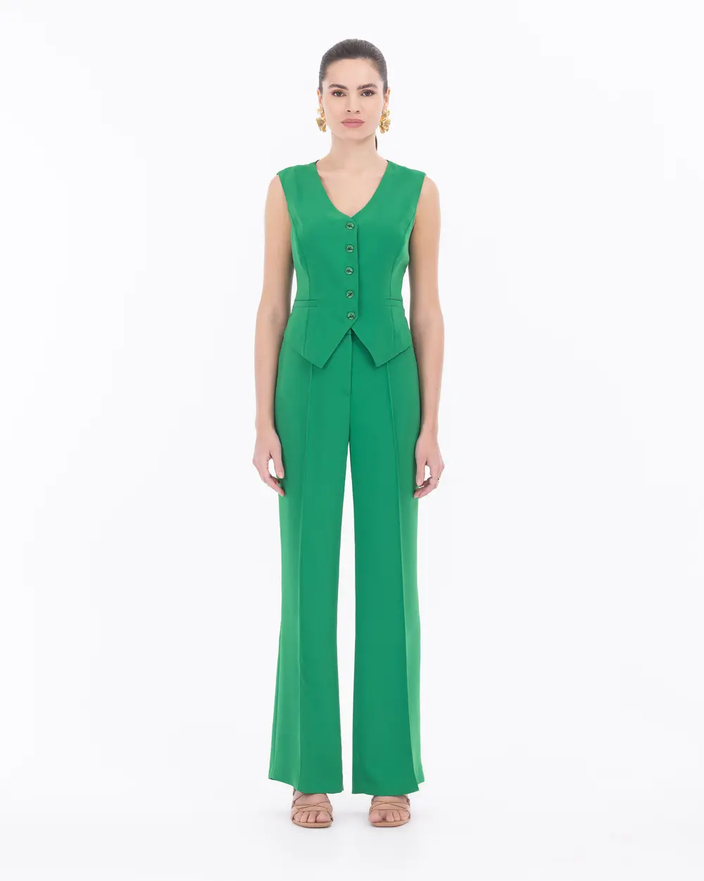 Bel Boy V Yaka Düğmeli Yelek