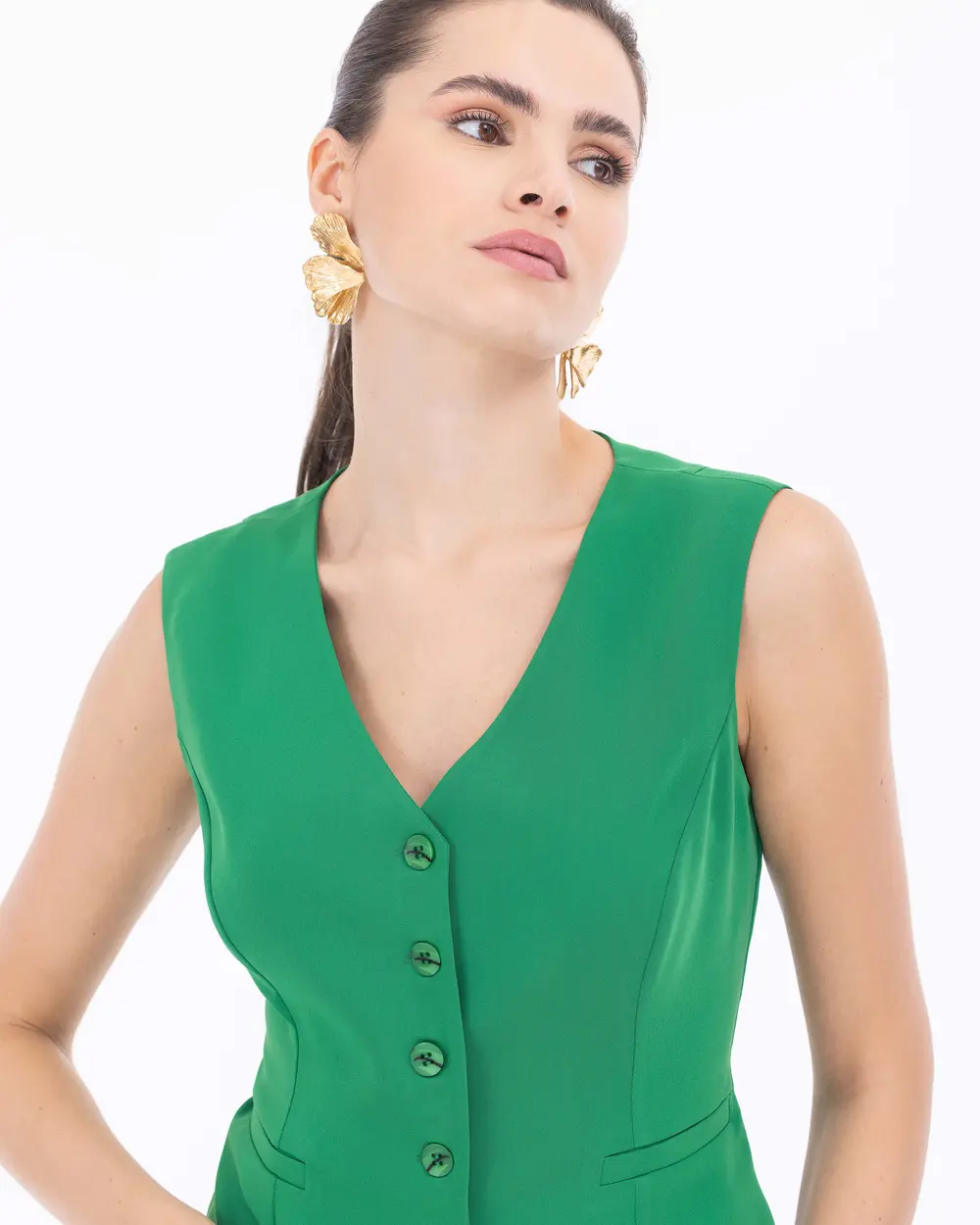 Bel Boy V Yaka Düğmeli Yelek