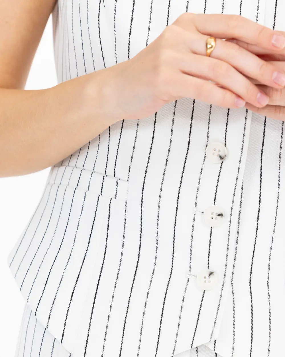 Pocket V-Neck Button Detailed Striped Vest