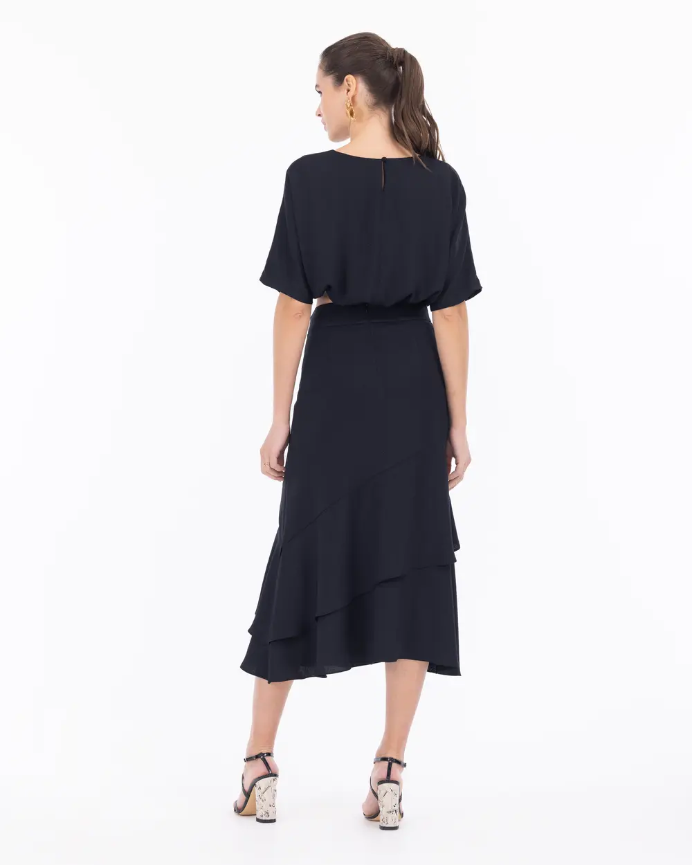 Satin Woven Layered Midi Length Elegant Skirt
