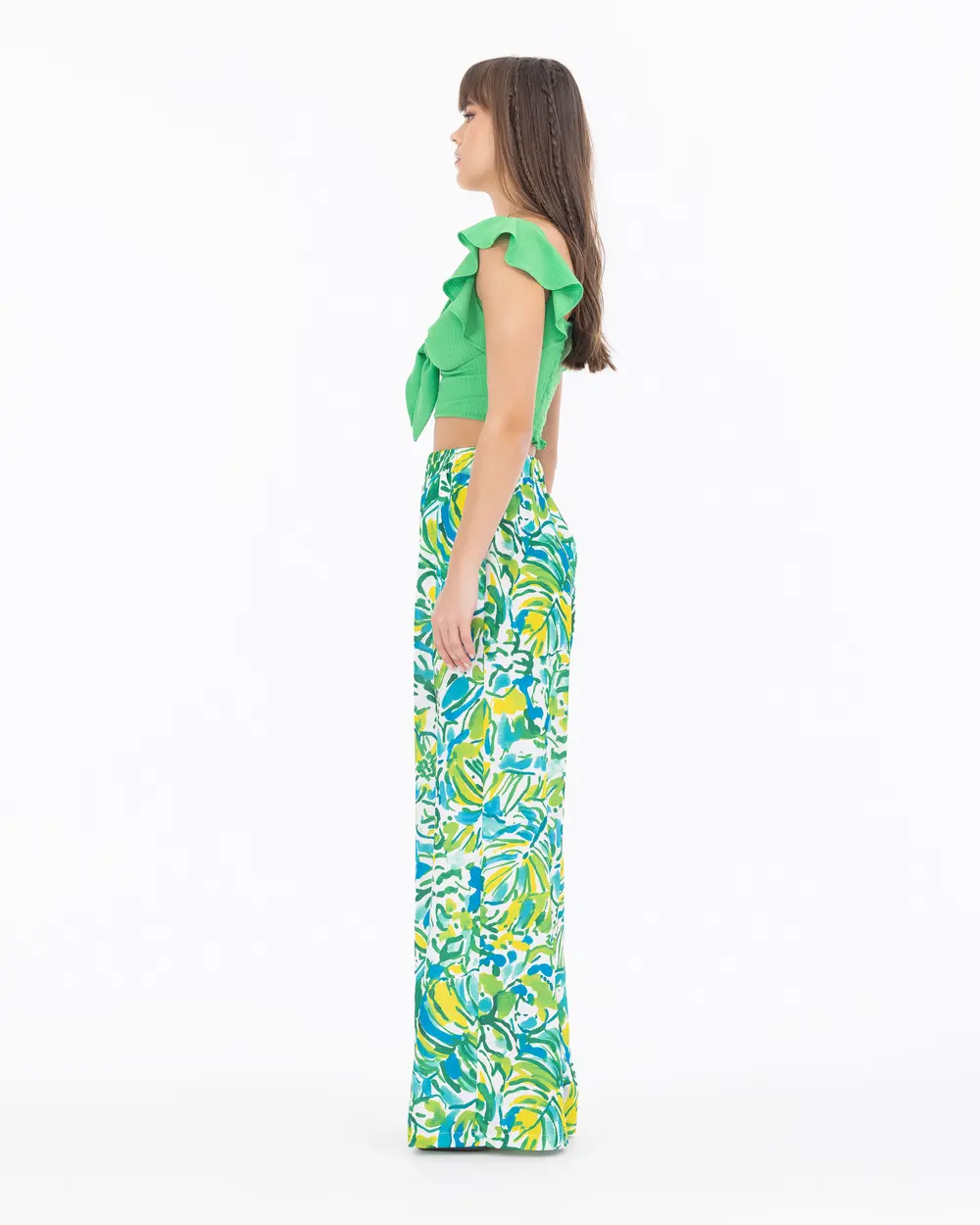 Pocket Detailed Elastic Waist Patterned Trousers