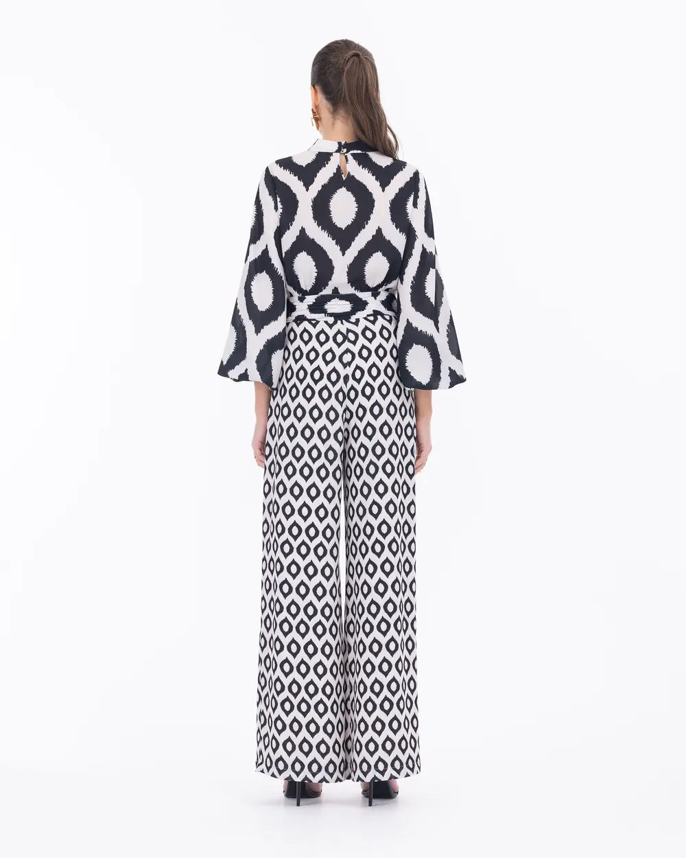 High Waist Wide Cut Patterned Trousers