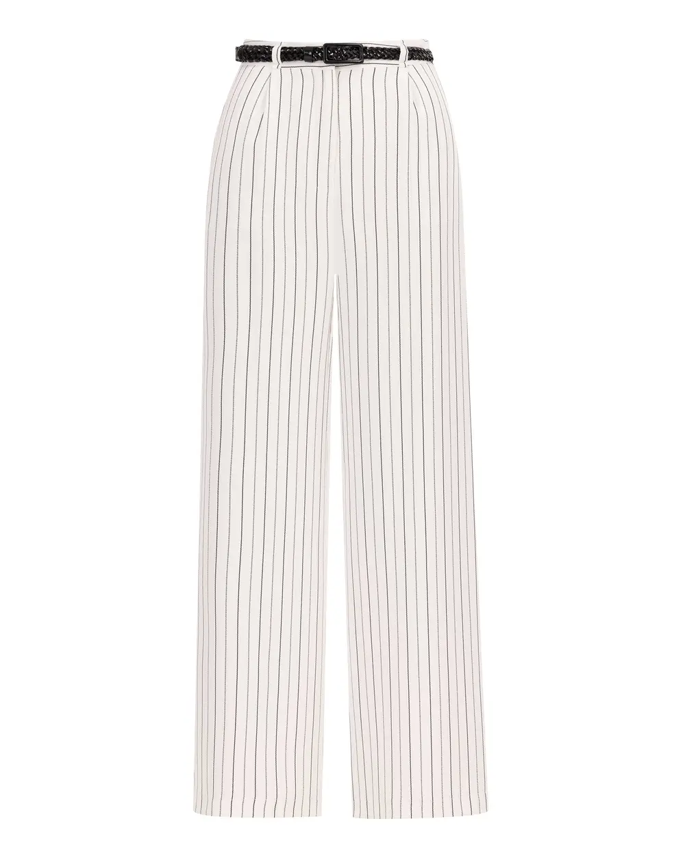 Belted High Waist Striped Trousers