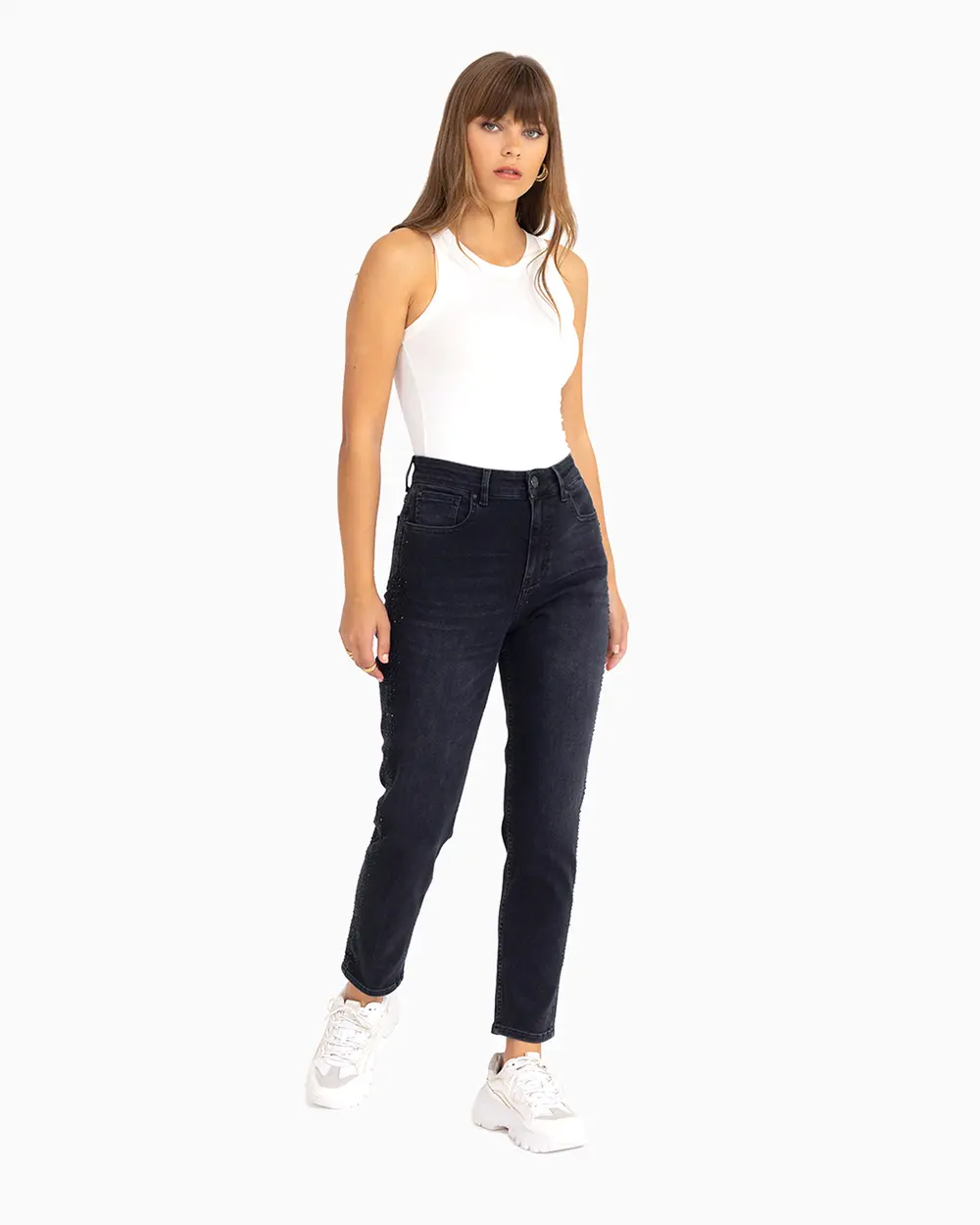 Stone Detailed Ankle Length Jeans