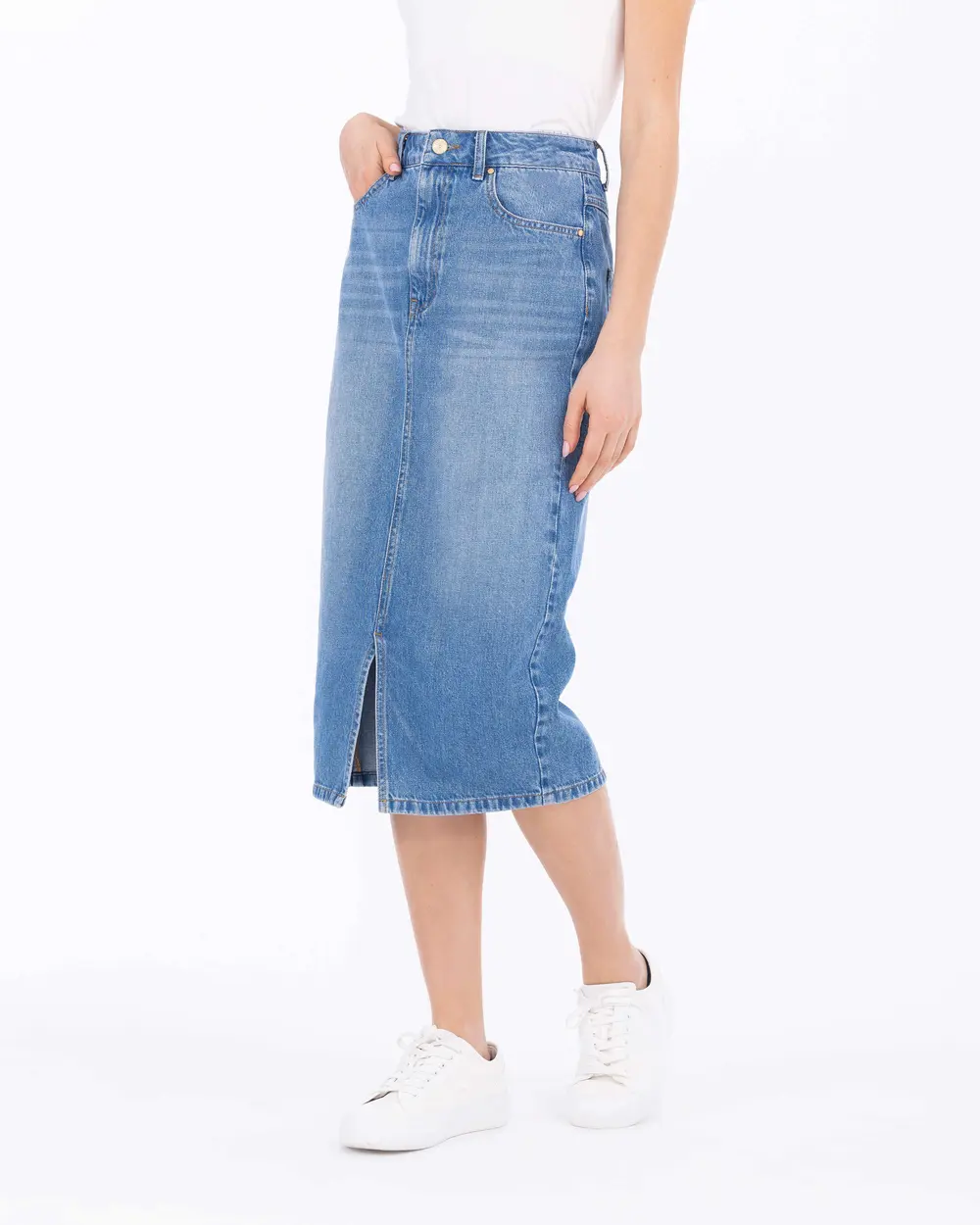 Slit Midi Oversized Jean Skirt