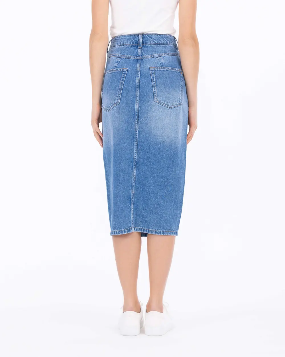 Maison Margiela MM6 Split-Back Hem High Waist Denim Knee Length Pencil Skirt  women - Glamood Outlet