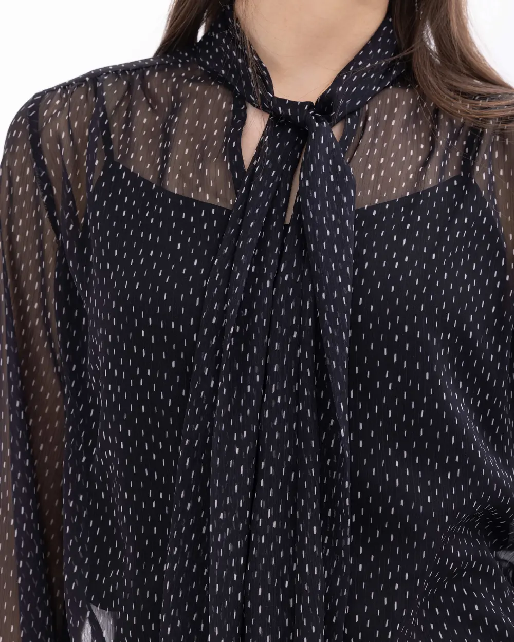 Patterned Chiffon Blouse with Scarf Collar