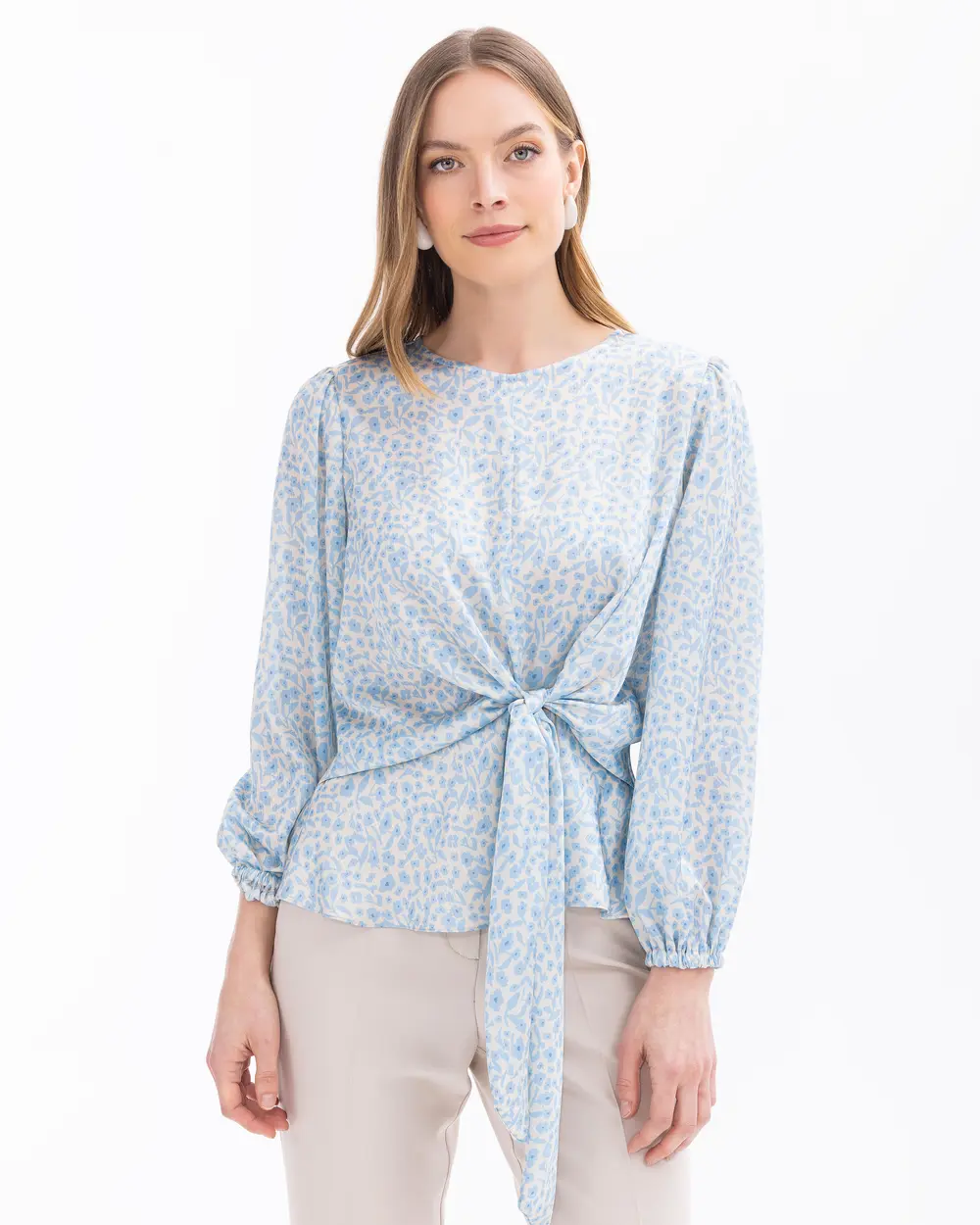 Floral Patterned Blouse with Drawstring Waist