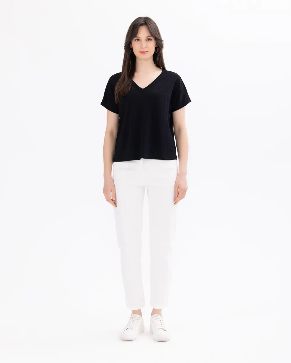 V-Neck Waist Length Basic T-Shirt