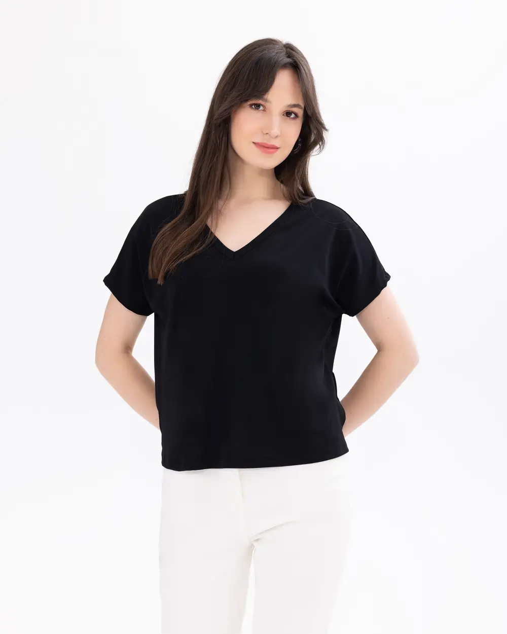 V-Neck Waist Length Basic T-Shirt