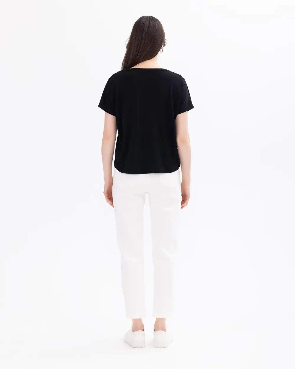 V-Neck Waist Length Basic T-Shirt