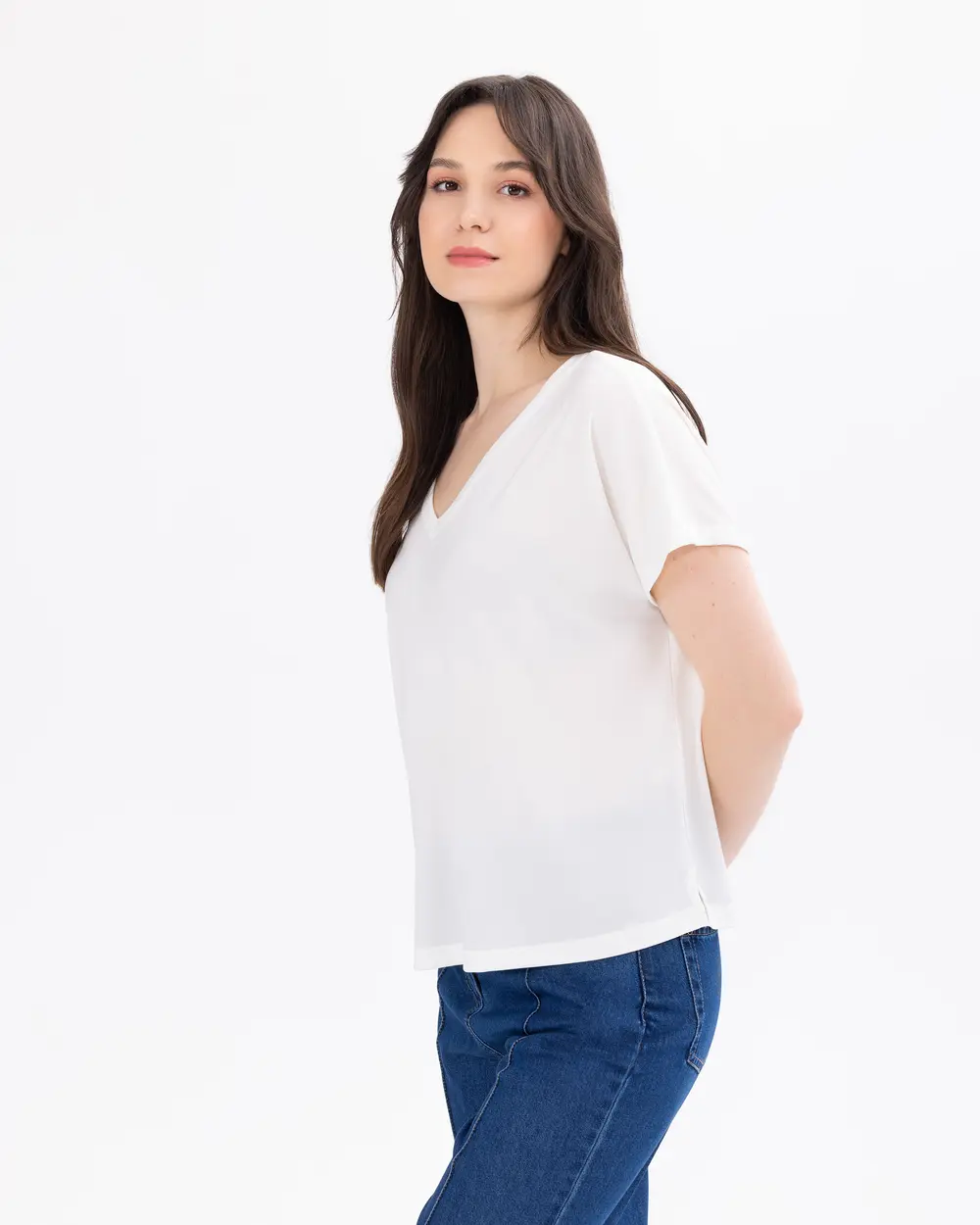 V-Neck Waist Length Basic T-Shirt