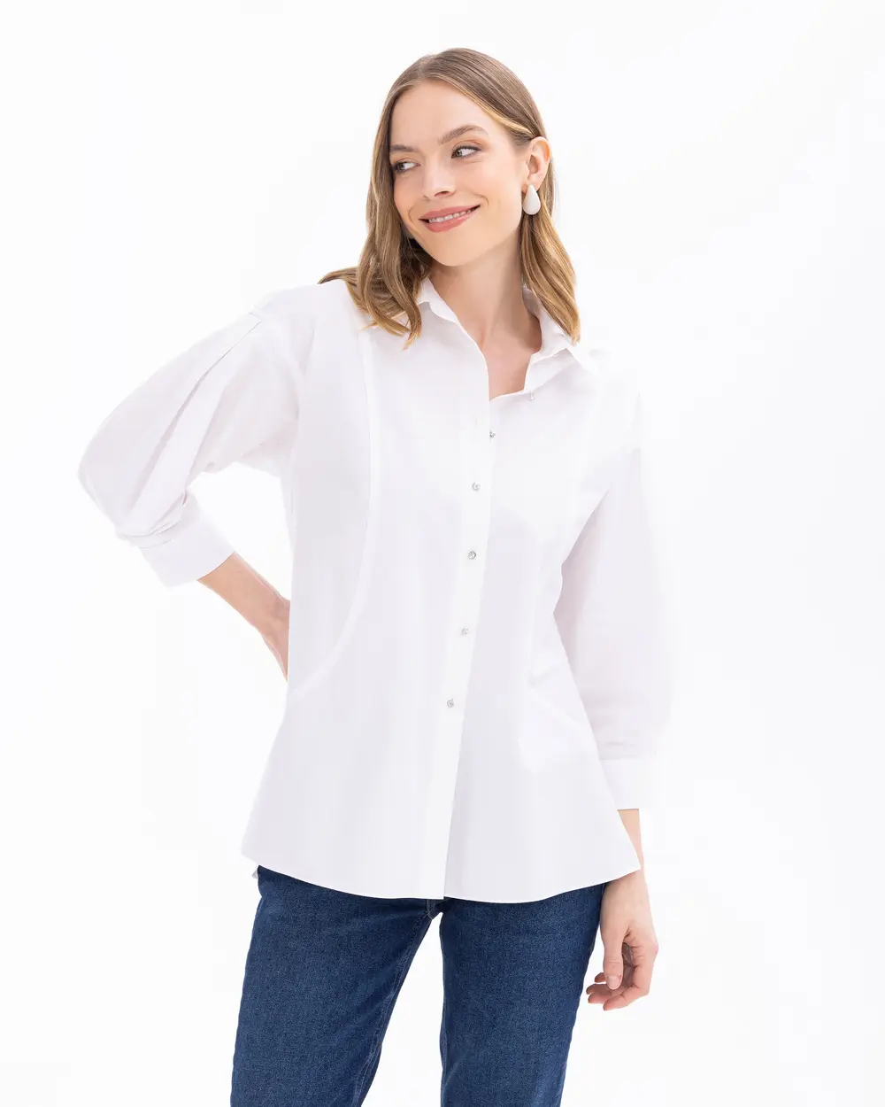 Buttoned Trouser Sleeve Shirt