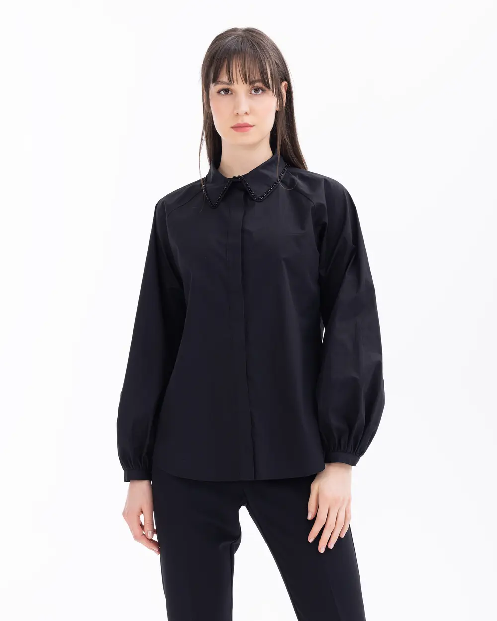 Long Sleeve Shirt with Stone Collar