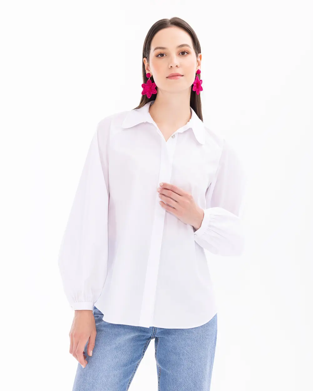 Long Sleeve Shirt with Stone Collar