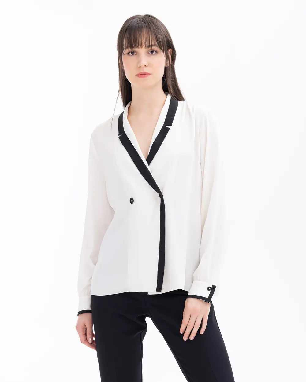 Double Fabric Shirt with Jacket Collar Button Detail
