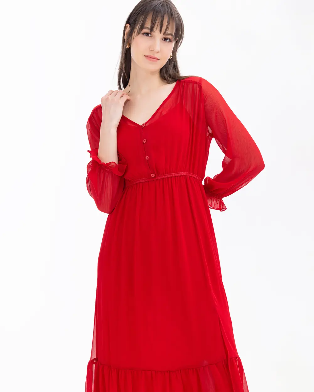 V-Neck Dress with Shirred Waist