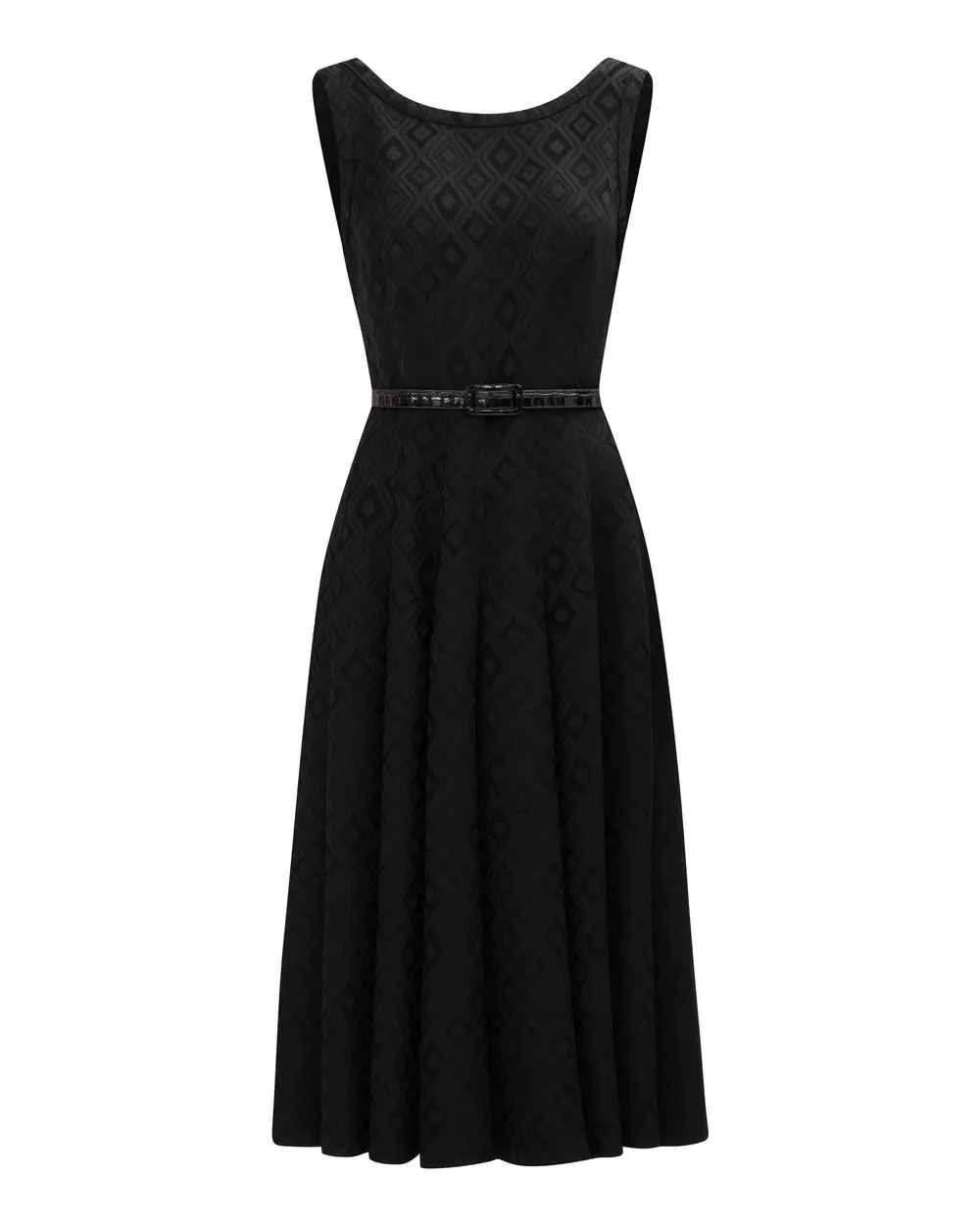 Belted Maxi Length Jacquard Dress