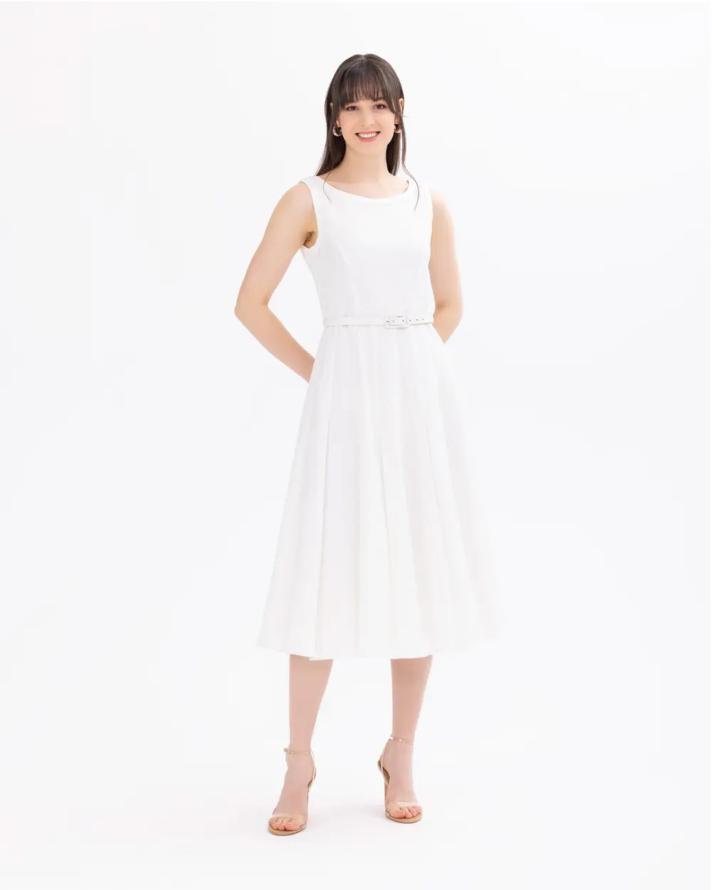 Belted Maxi Length Jacquard Dress