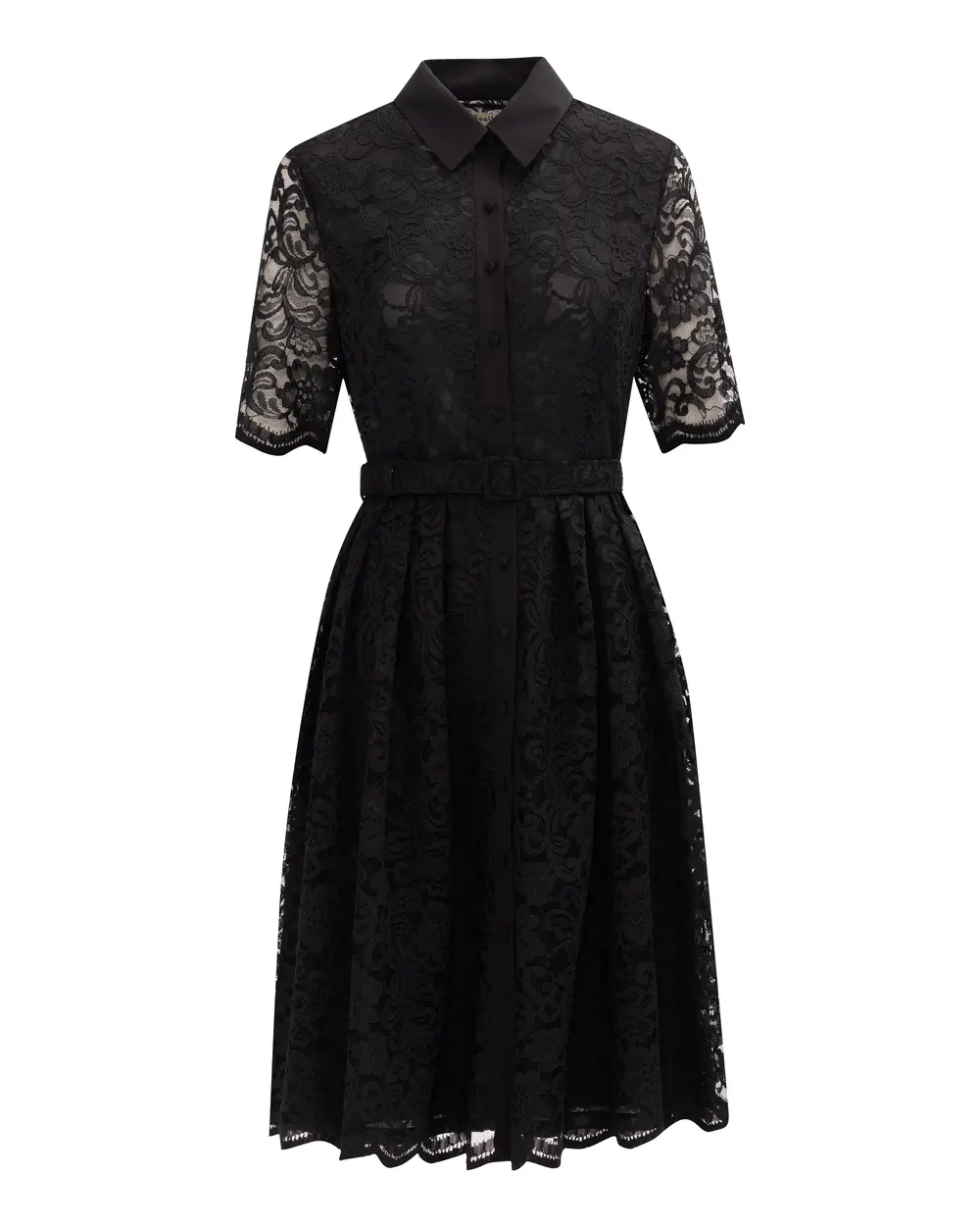 Pleated Belt Detailed Lace Dress