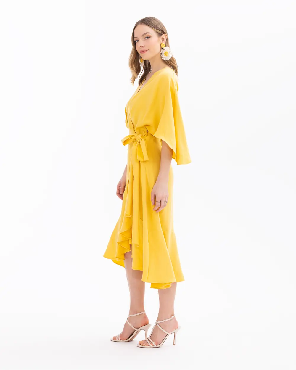 Double-breasted Collar Belted Bat Sleeve Dress
