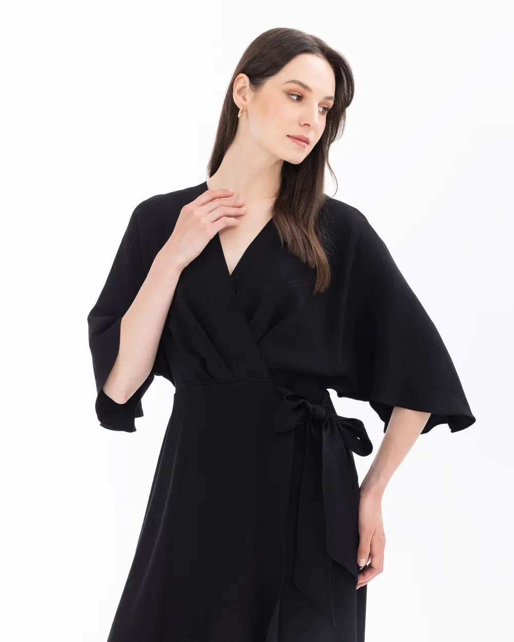 Double-breasted Collar Belted Bat Sleeve Dress