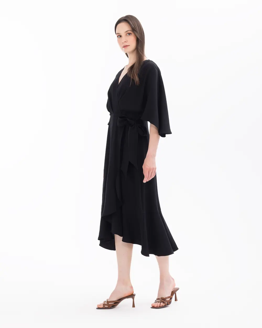 Double-breasted Collar Belted Bat Sleeve Dress