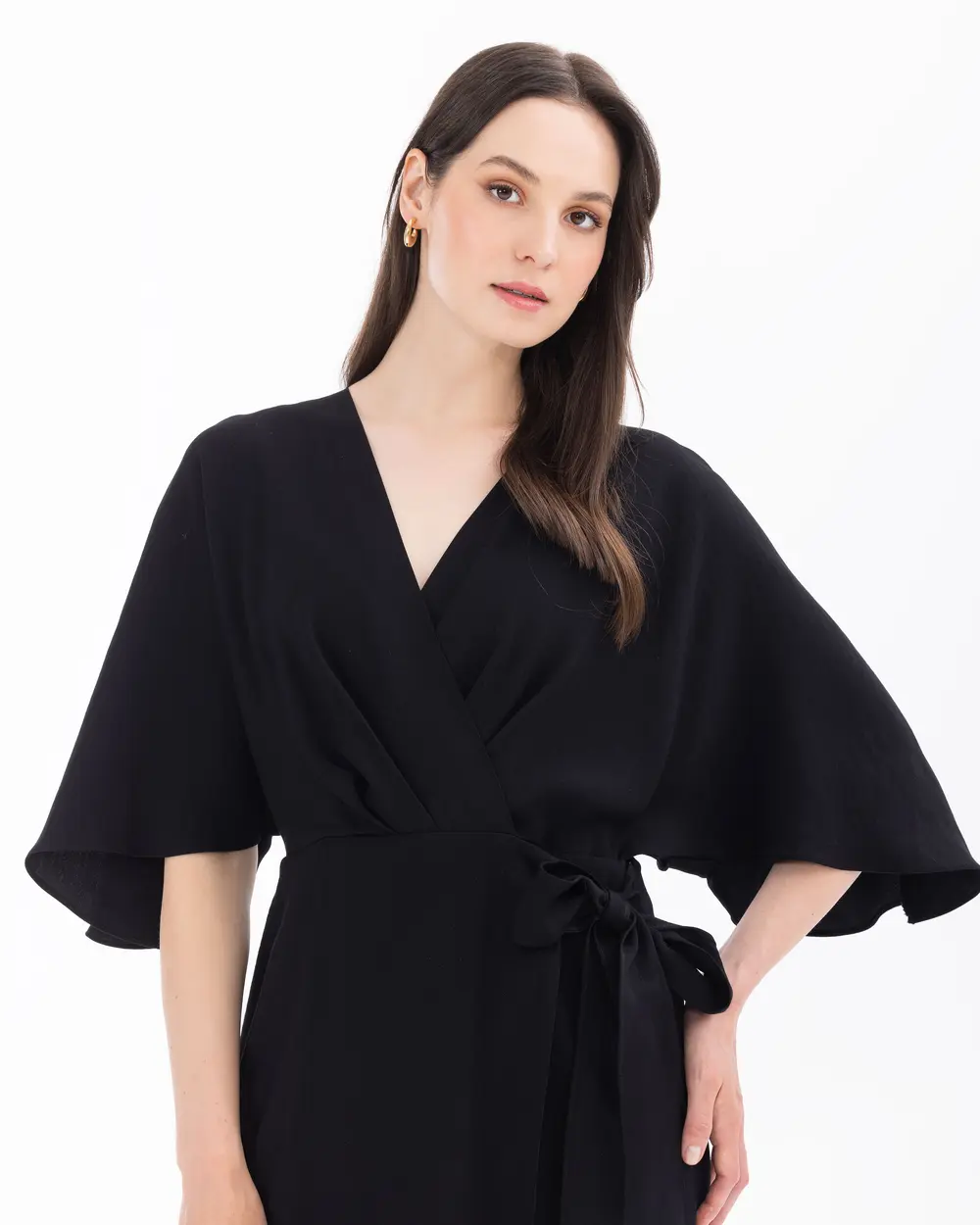 Double-breasted Collar Belted Bat Sleeve Dress