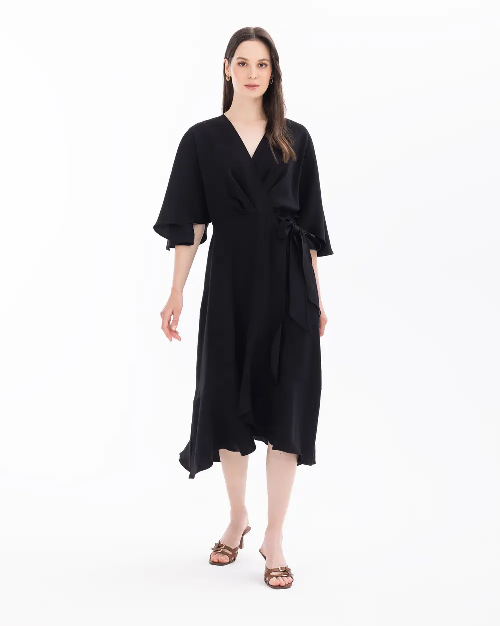 Double-breasted Collar Belted Bat Sleeve Dress