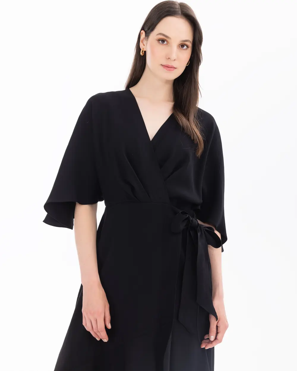 Double-breasted Collar Belted Bat Sleeve Dress