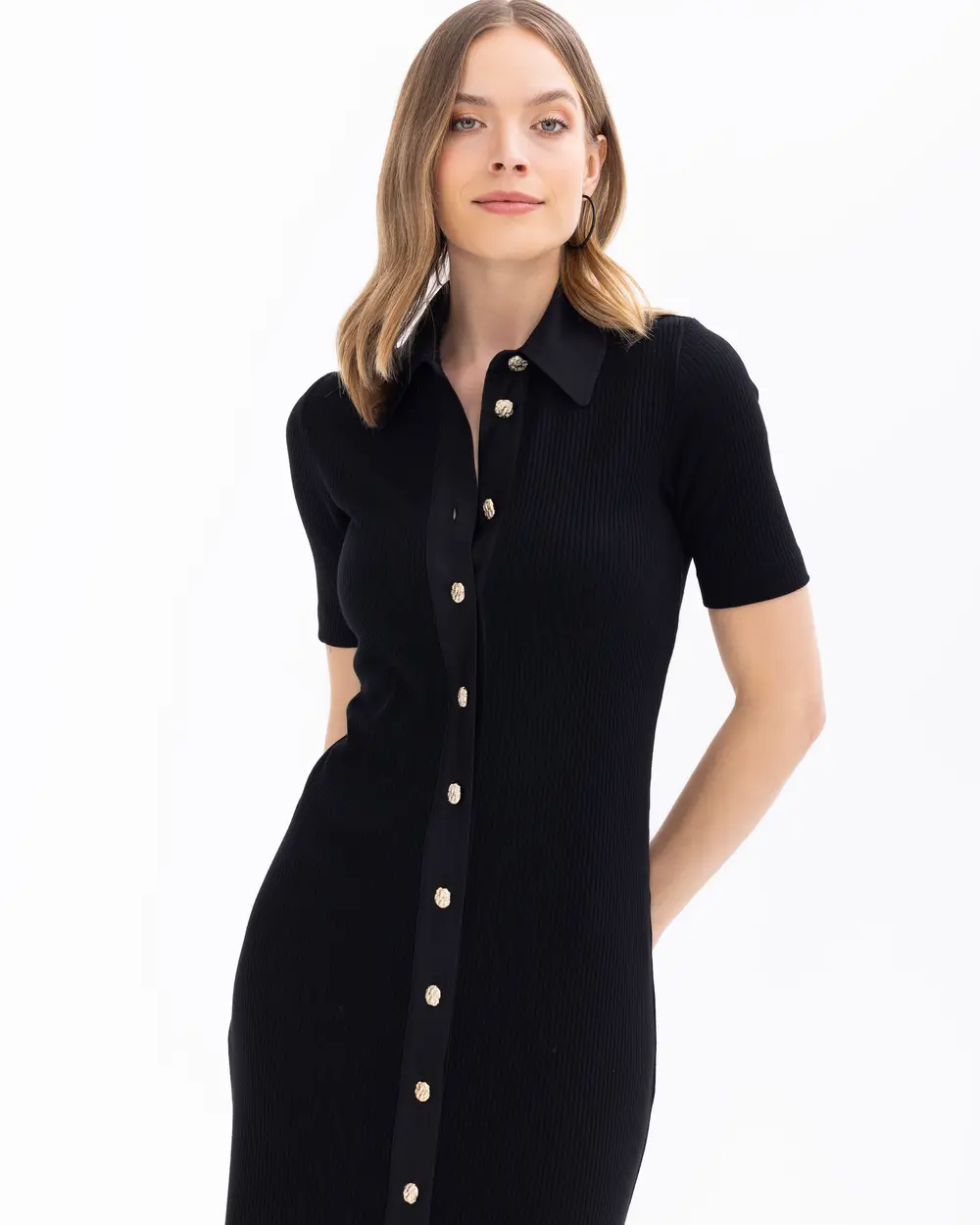 Buttoned Short Sleeve Dress