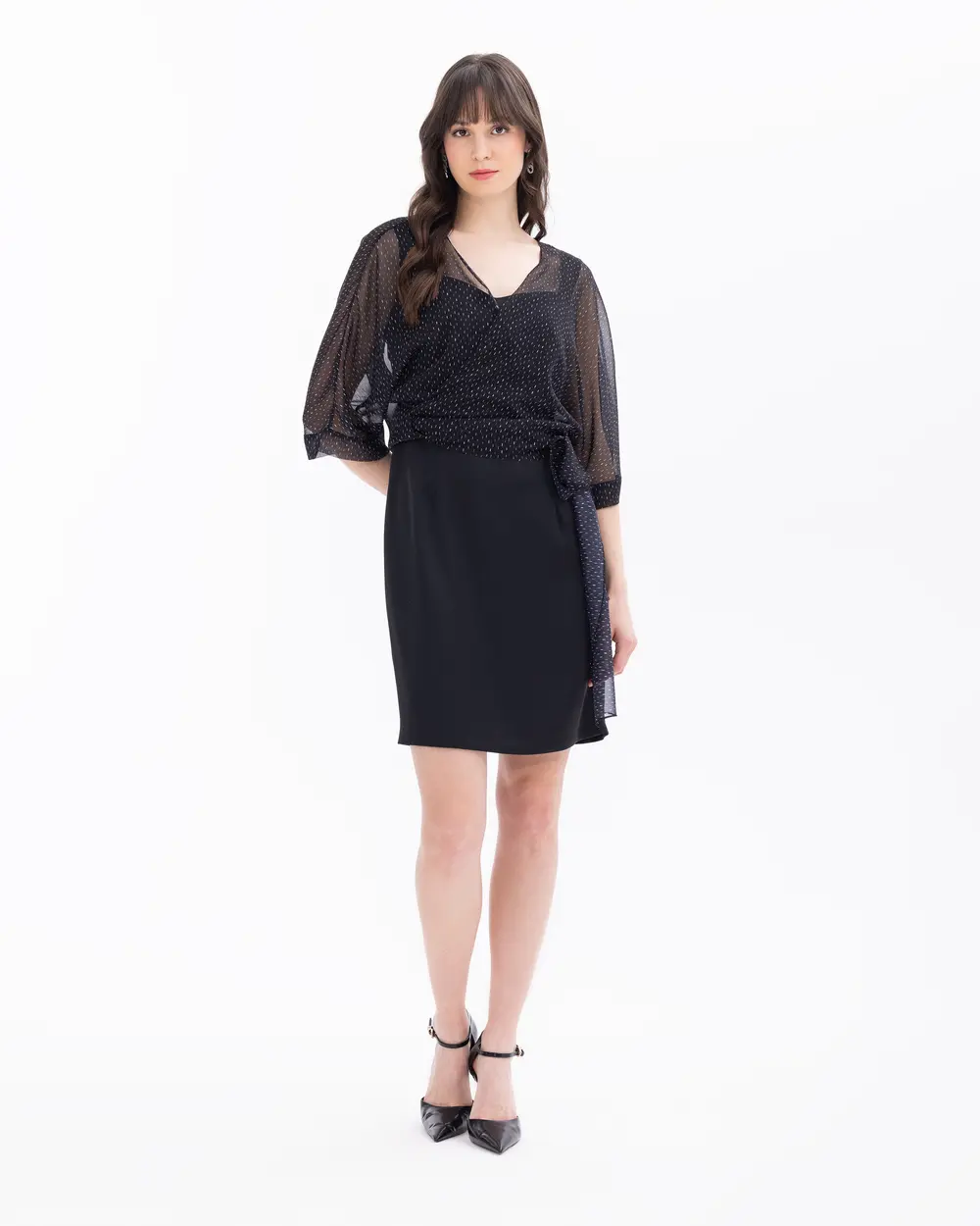 Two Piece Belted Midi Length Dress