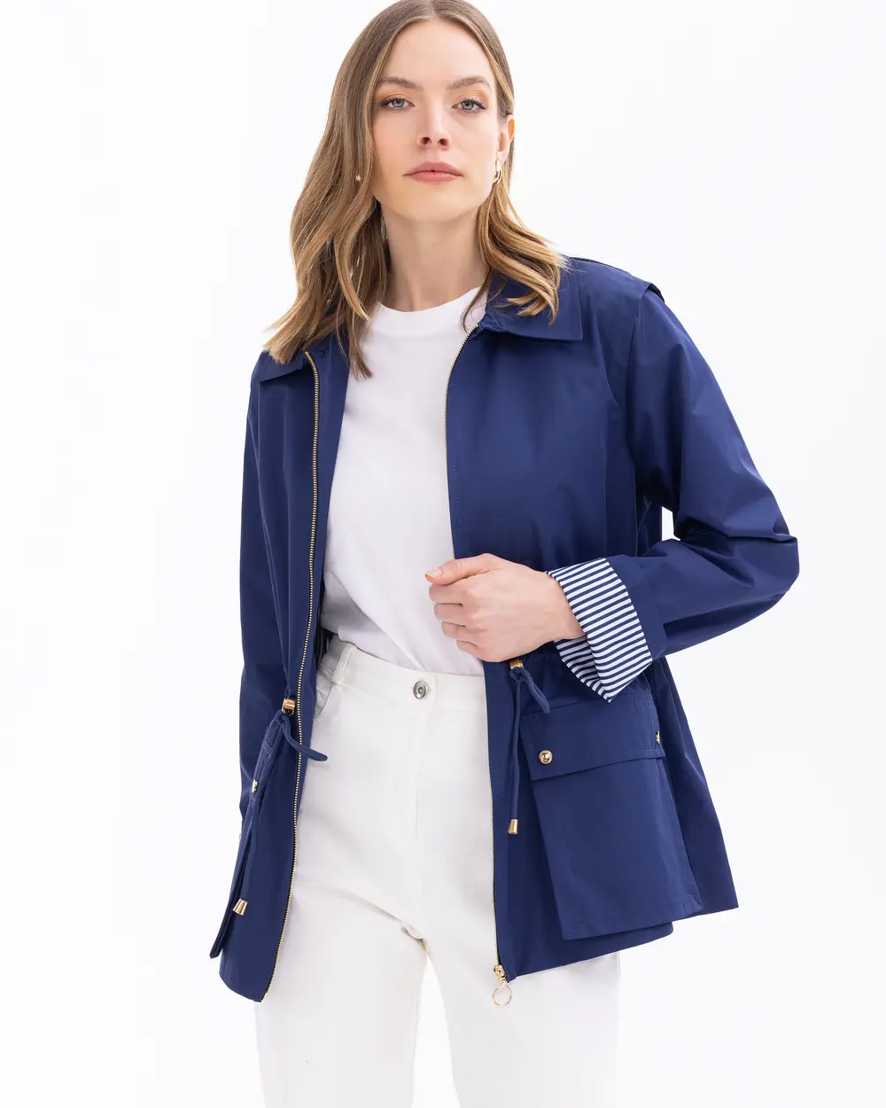 Water Repellent Pockets Sports Trench Coat with Lacing Detail