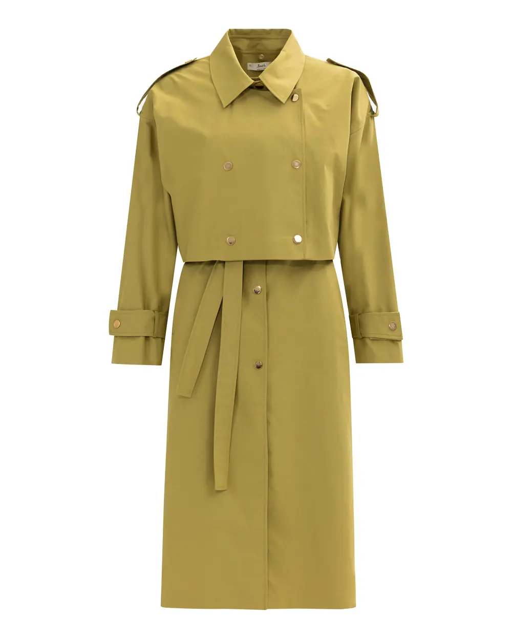 Functional belted midi length trench coat