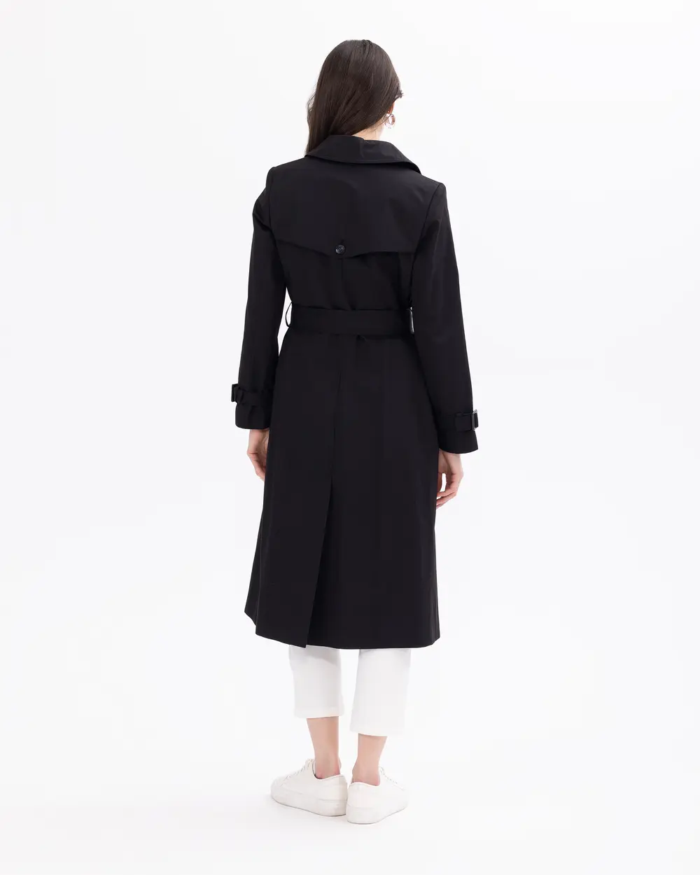 Button Detailed Lined Trench Coat with Pockets