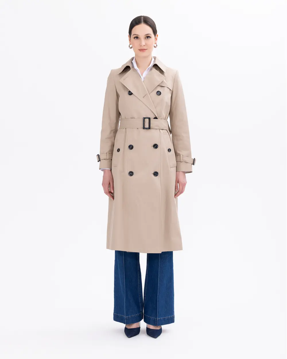 Button Detailed Lined Trench Coat with Pockets - SecilStore