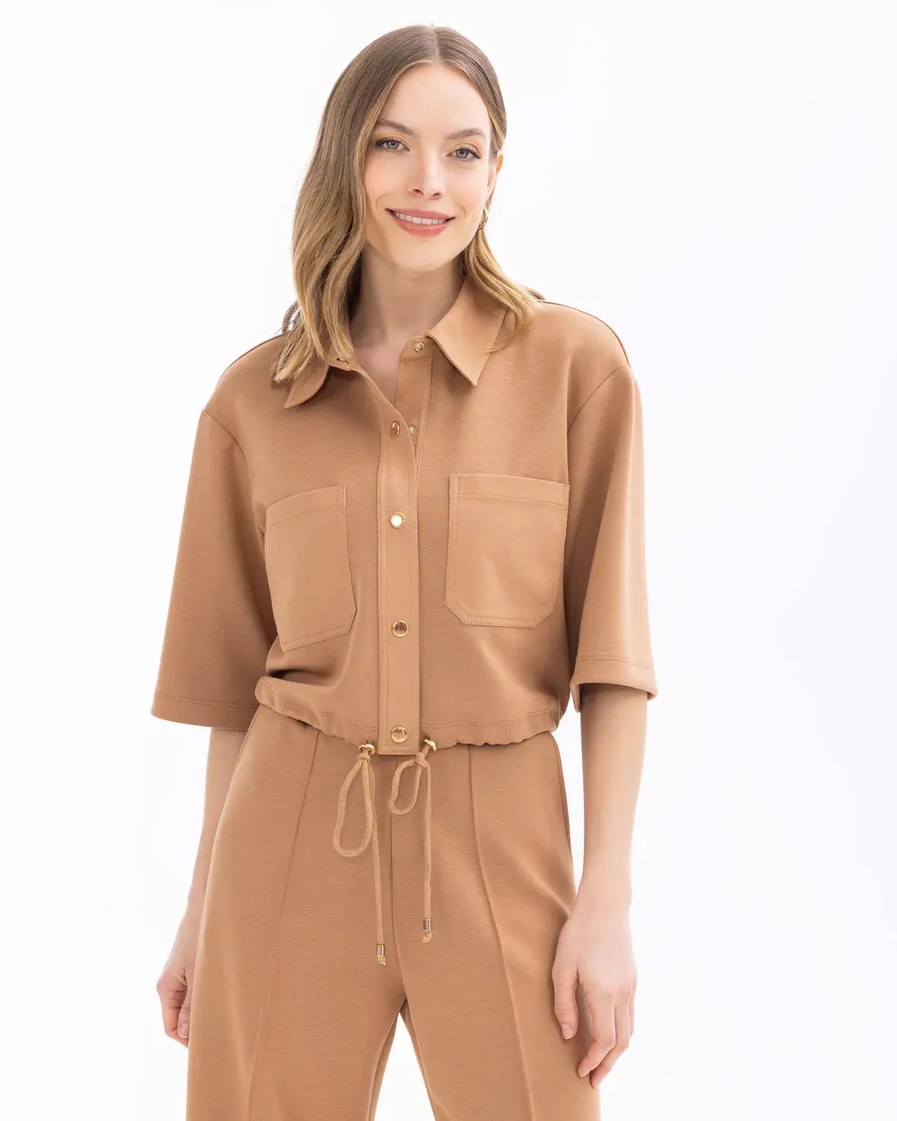 Short Sleeve Waist Length Jacket with Snap Buttons