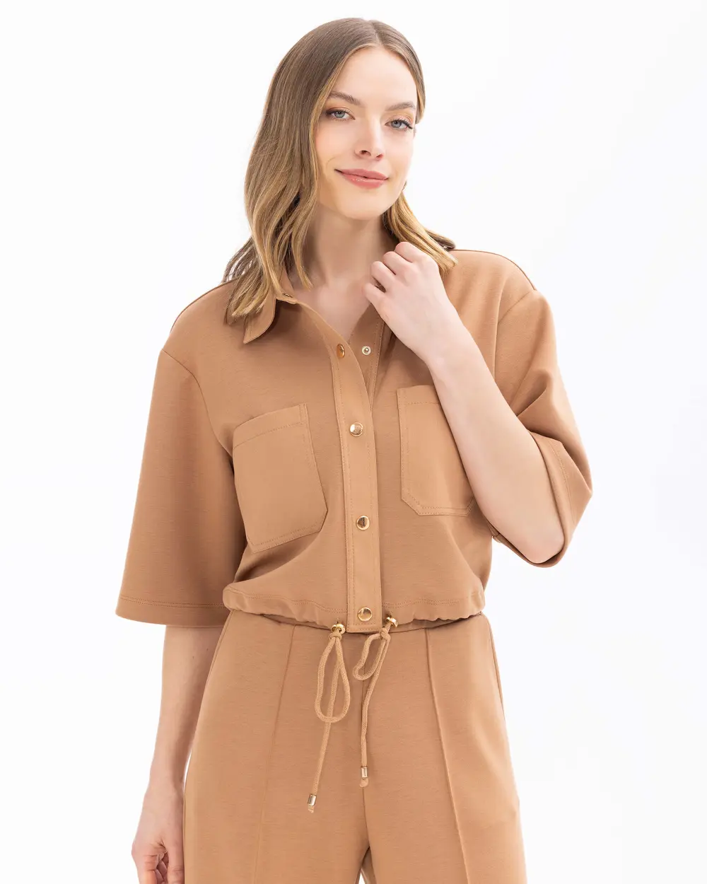 Short Sleeve Waist Length Jacket with Snap Buttons