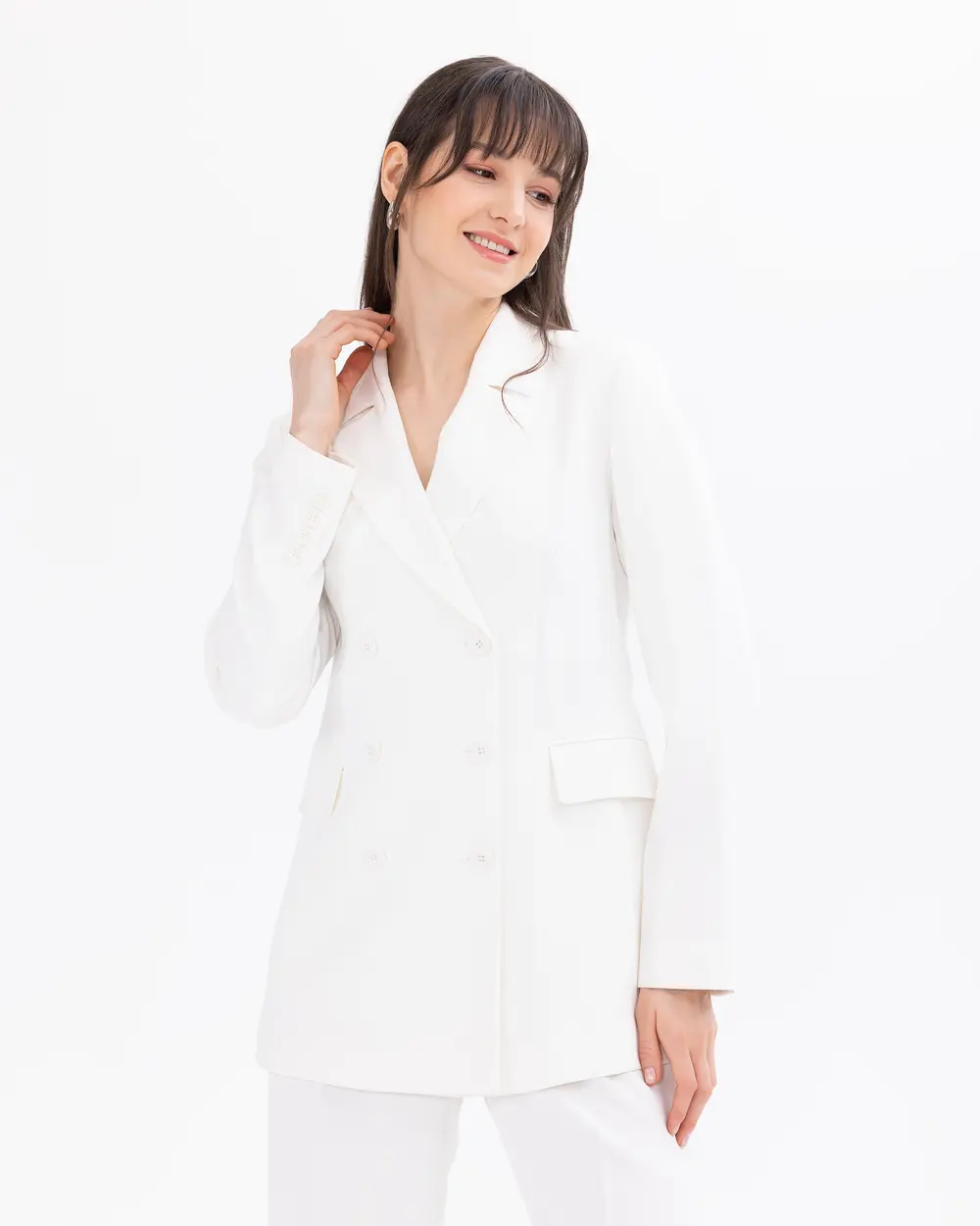 Button Detailed Lined Blazer Jacket