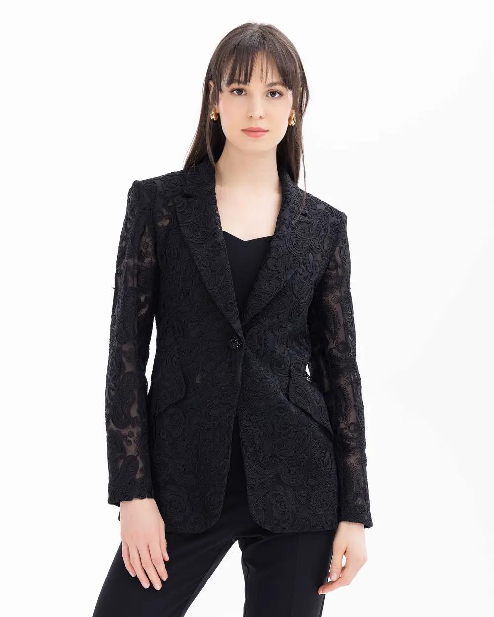 Buttoned Lined Lace Jacket