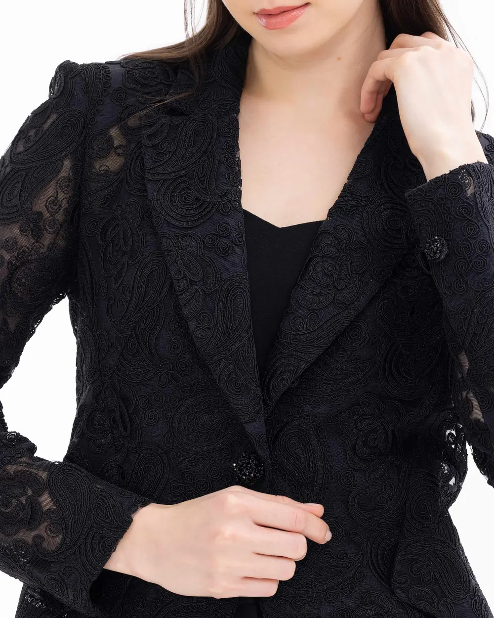Buttoned Lined Lace Jacket