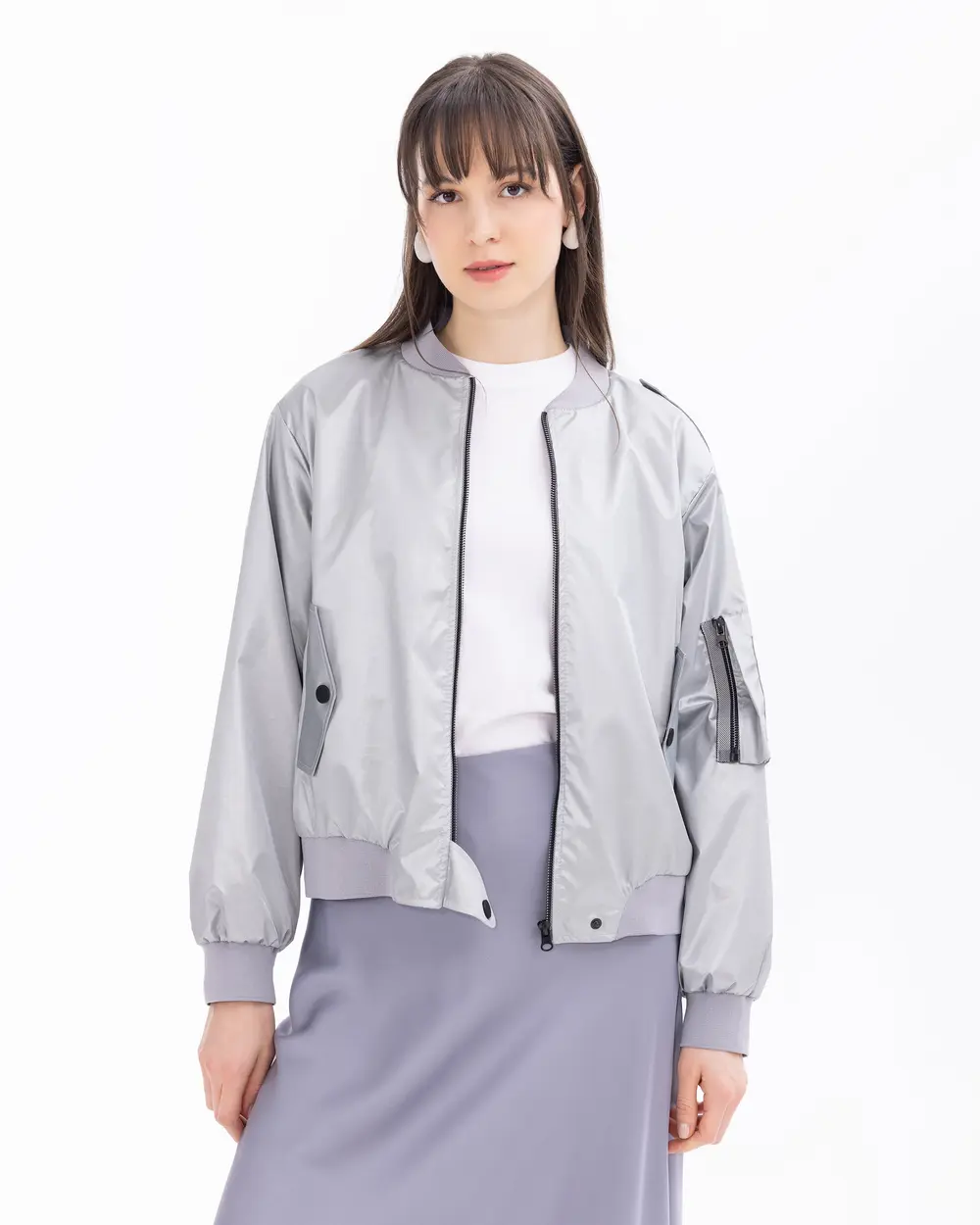 Bomber Jacket with Zippered Pocket Detail