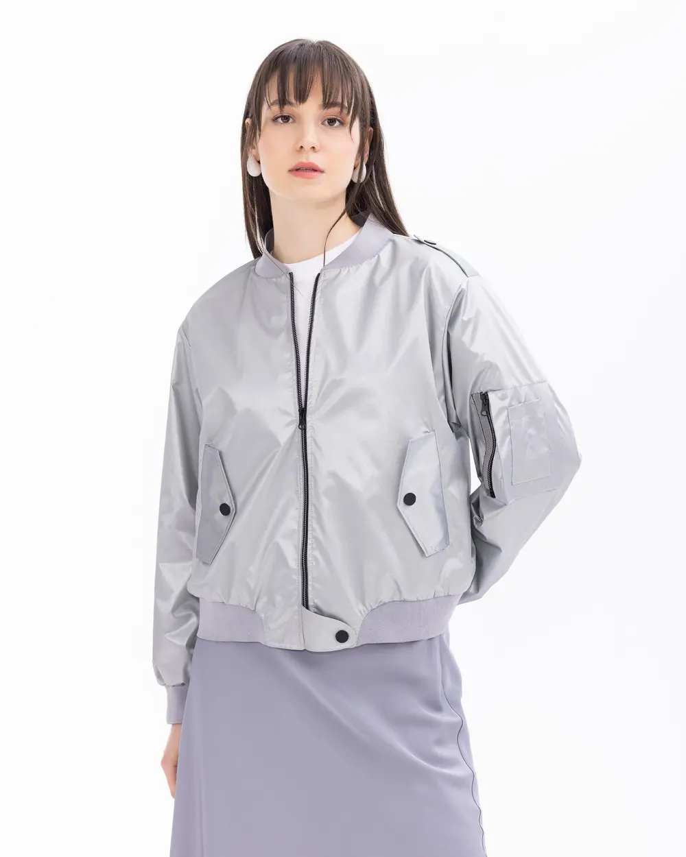 Bomber Jacket with Zippered Pocket Detail