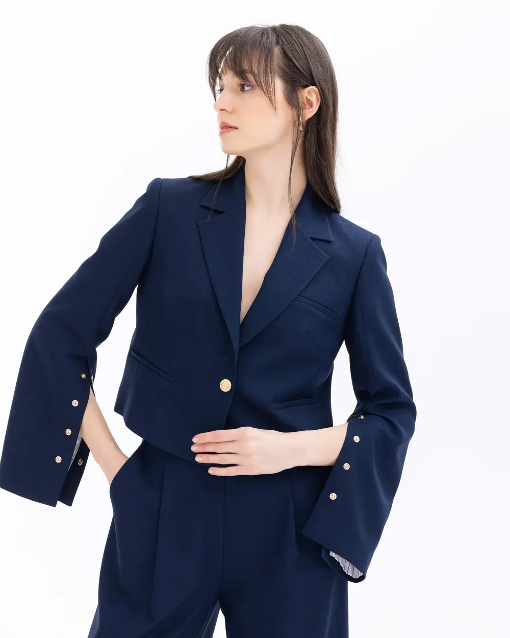 Waist Length Jacket with Button Detail